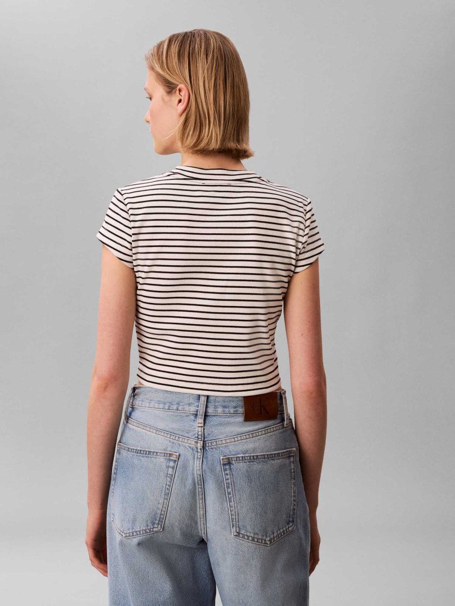 T-SHIRT BIANCA-NERA CALVIN KLEIN A COSTINE SOTTILI DA DONNA - immagine 4