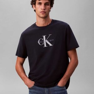 T-SHIRT BLU CALVIN KLEIN JEANS CON LOGO RICAMATO DA UOMO