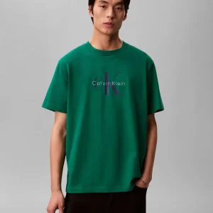 T-SHIRT VERDE CALVIN KLEIN JEANS CON LOGO RICAMATO DA UOMO