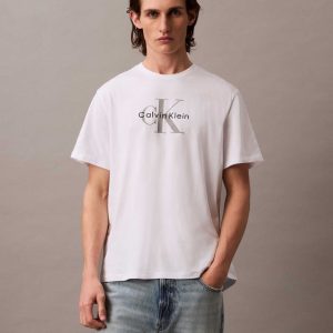 T-SHIRT BIANCA CALVIN KLEIN JEANS CON LOGO RICAMATO DA UOMO