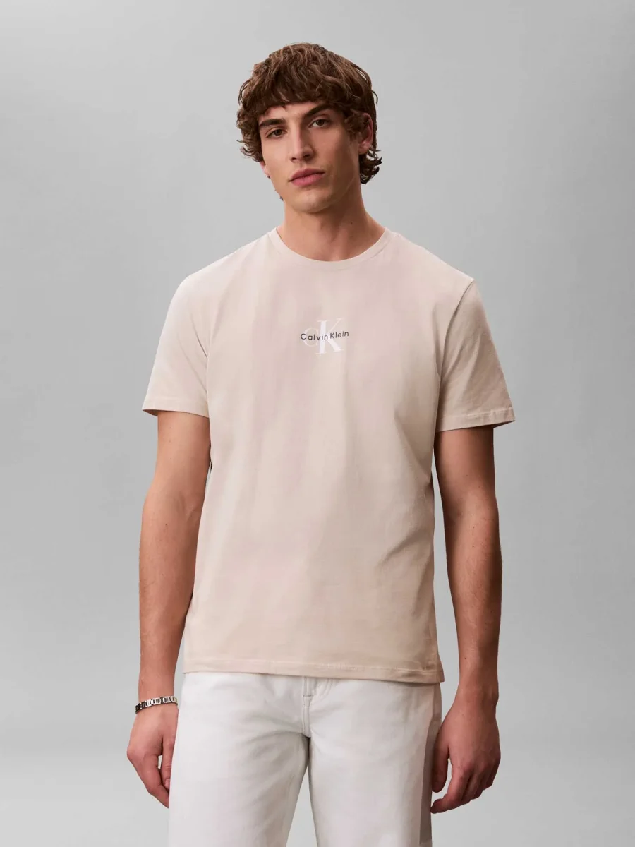 T-SHIRT BEIGE CALVIN KLIEN JEANS MONOLOGO DA UOMO - immagine 2