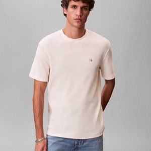 T-SHIRT PANNA CALVIN KLEIN JEANS WAFFLE BADGE DA UOMO