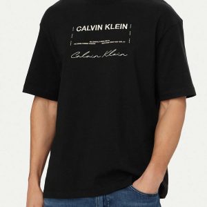 T-SHIRT NERO CALVIN KLEIN JEANS CON GRAFICA DA UOMO