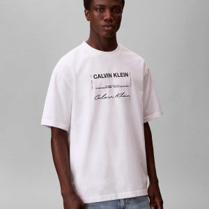 T-SHIRT BIANCA CALVIN KLEIN JEANS CON GRAFICA DA UOMO