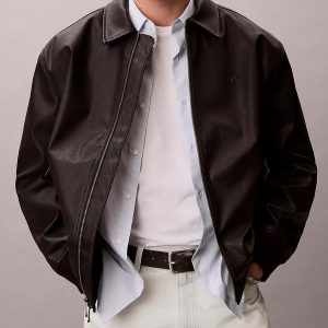 GIUBBINO BOMBER NERO CALVIN KLEIN IN ECOPELLE DA UOMO