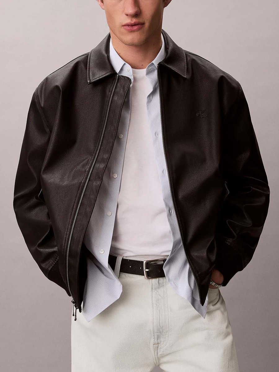 GIUBBINO BOMBER NERO CALVIN KLEIN IN ECOPELLE DA UOMO - immagine 2