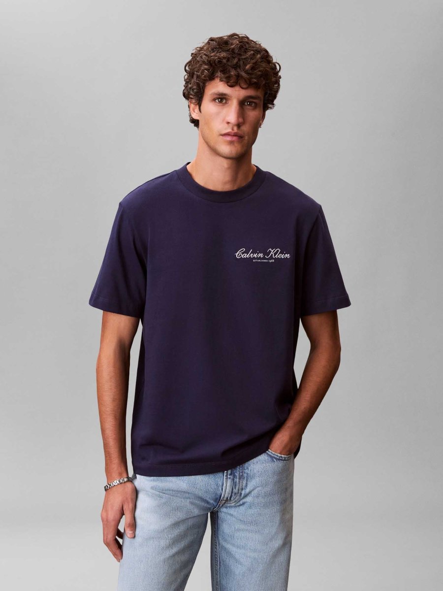 T-SHIRT BLU CALVIN KLEIN JEANS CON LOGO DA UOMO - immagine 2