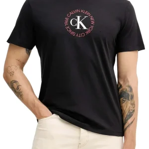 T-SHIRT NERA CALVIN KLEIN JEANS CON GRAFICA CIRCOLARE DA UOMO