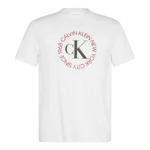 T-SHIRT BIANCA CALVIN KLEIN JEANS CON GRAFICA CIRCOLARE DA UOMO