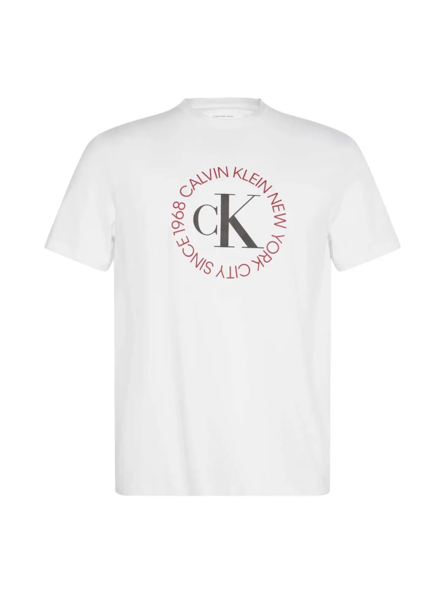 T-SHIRT BIANCA CALVIN KLEIN JEANS CON GRAFICA CIRCOLARE DA UOMO