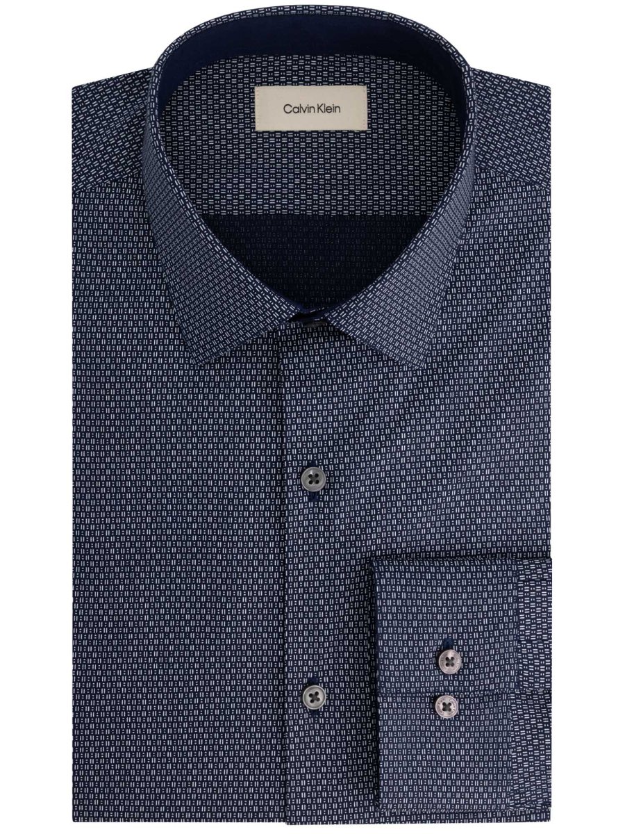 CAMICIA BLU BIANCA CALVIN KLEIN SLIM FIT MICROSTAMPA DA UOMO - immagine 2