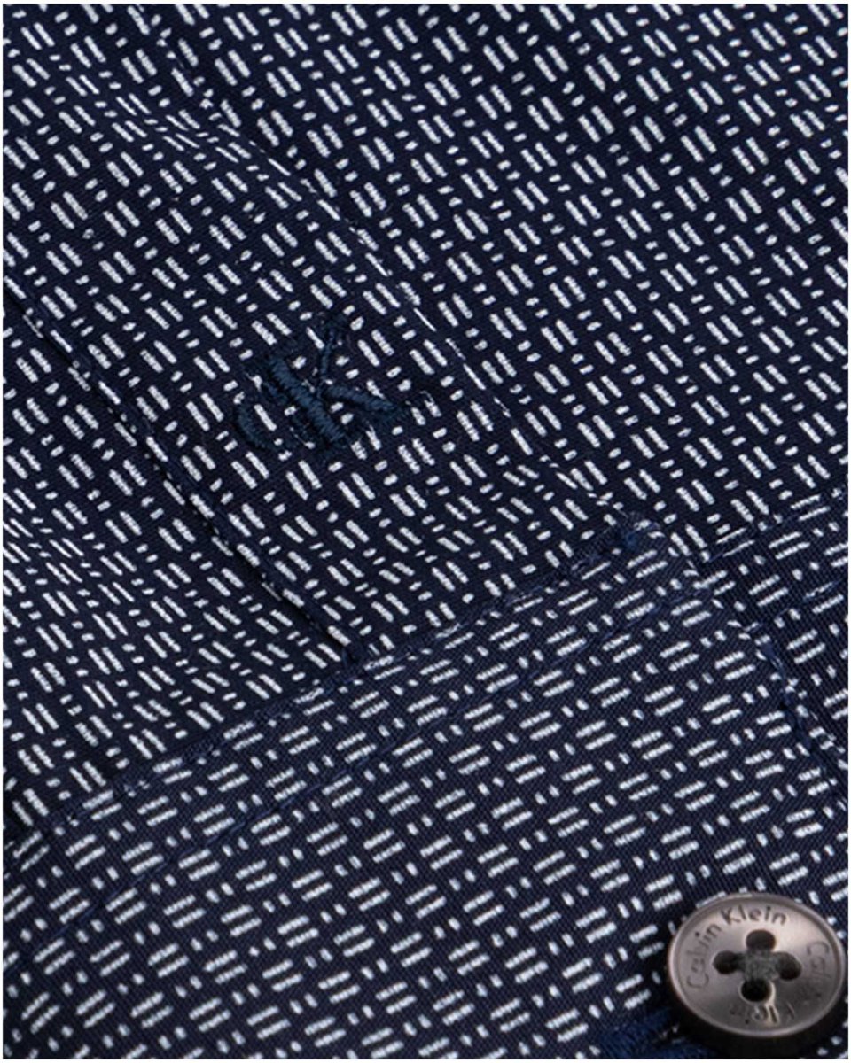 CAMICIA BLU BIANCA CALVIN KLEIN SLIM FIT MICROSTAMPA DA UOMO - immagine 4