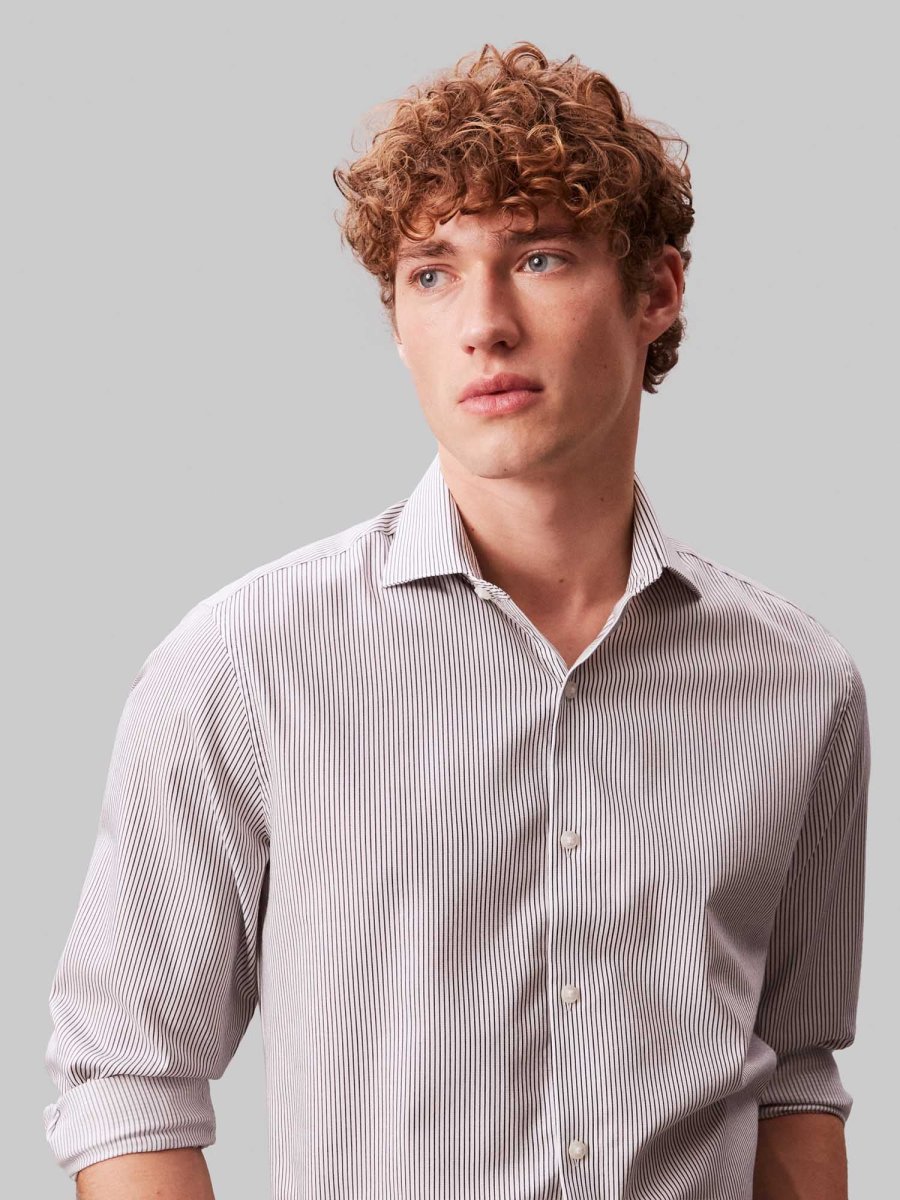 CAMICIA BIANCA CALVIN KLEIN SLIM FIT A RIGHE DA UOMO - immagine 3