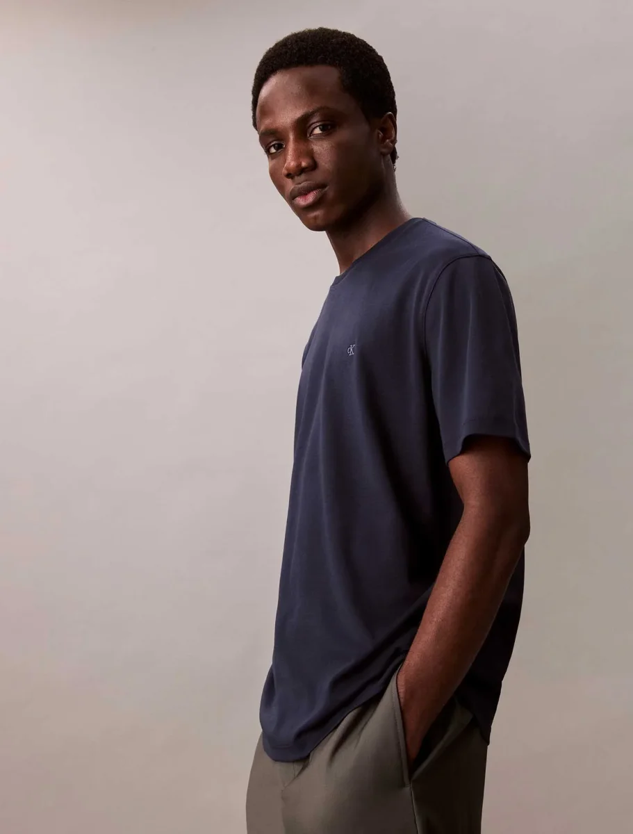 T-SHIRT BLU CALVIN KLEIN IN COTONE PIMA DA UOMO - immagine 3