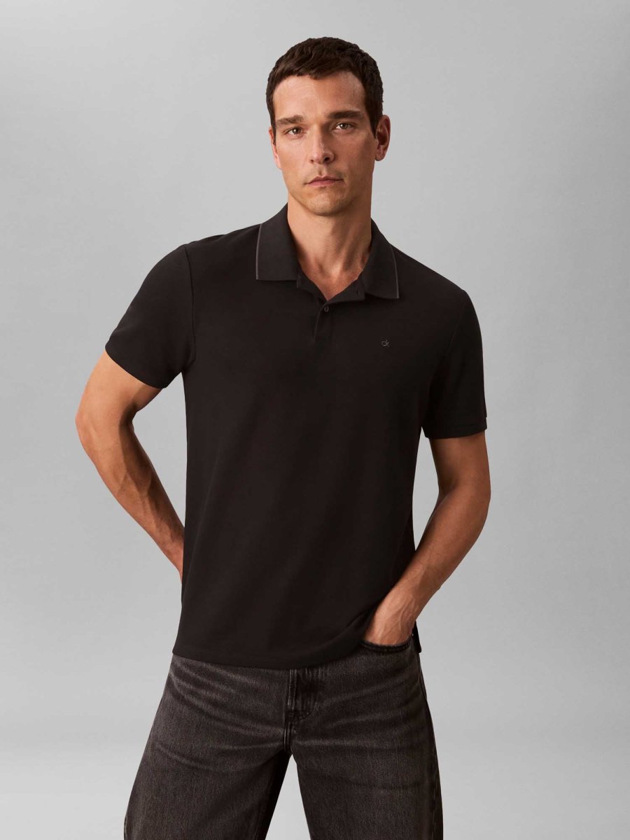 POLO NERO CALVIN KLEIN REFINED PIQUE DA UOMO - immagine 2