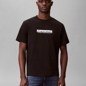 T-SHIRT NERA CALVIN KLEIN BASIC CON LOGO STAMPATO DA UOMO