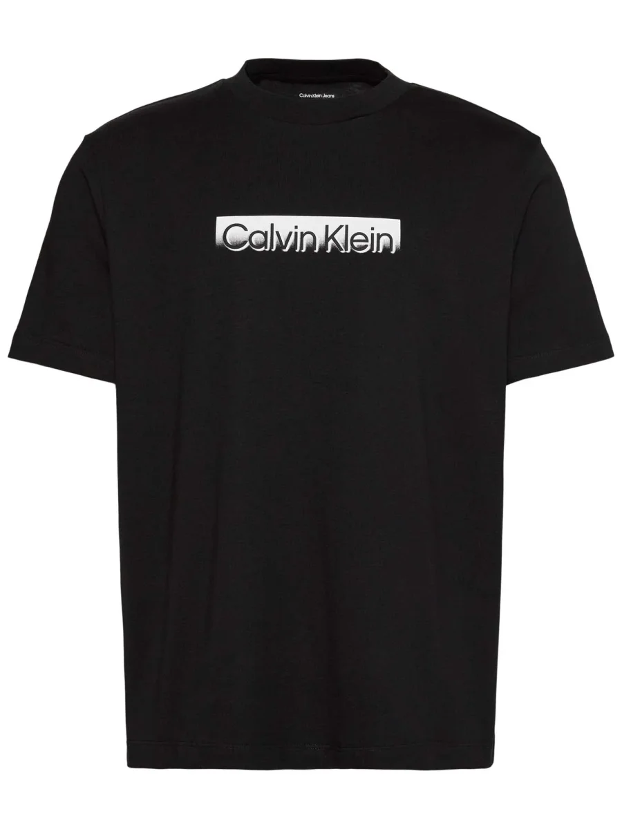 T-SHIRT NERA CALVIN KLEIN BASIC CON LOGO STAMPATO DA UOMO - immagine 3