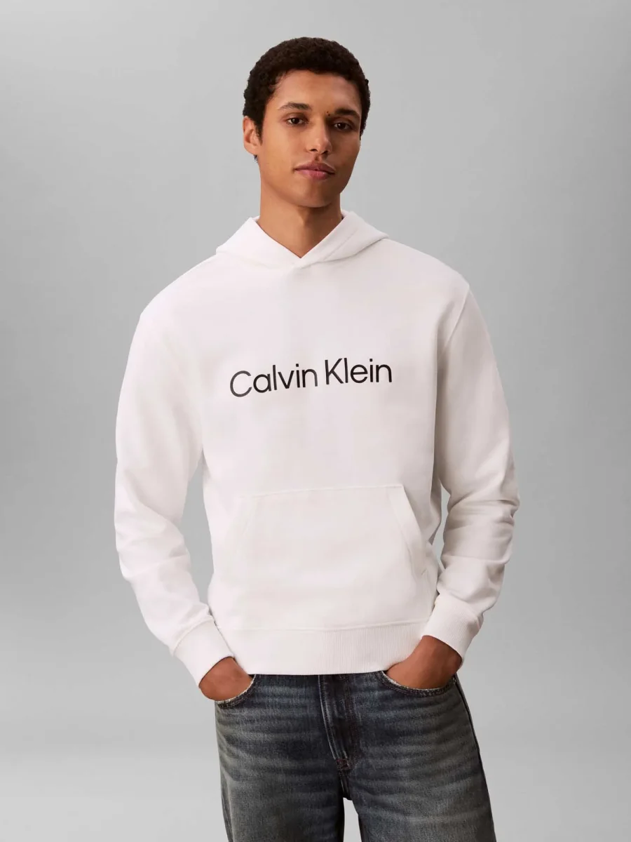 FELPA BIANCA CALVIN KLEIN CON CAPPUCCIO DA UOMO - immagine 2