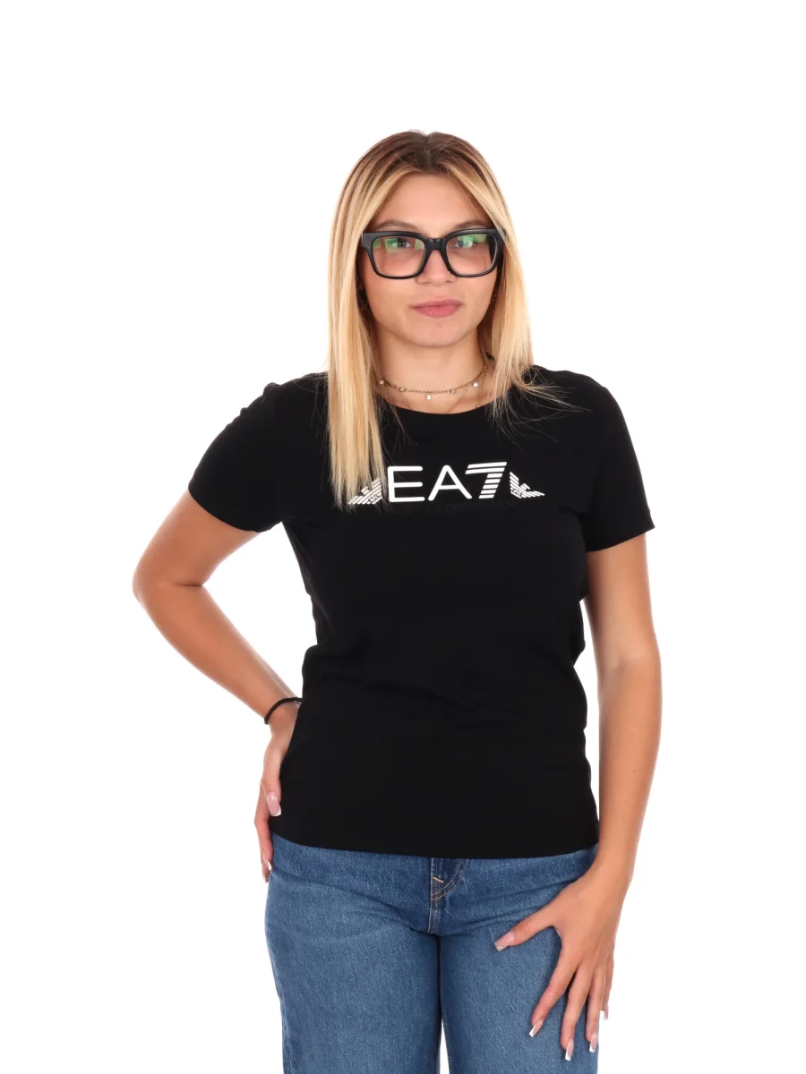 T-SHIRT CON LOGO APPLICATO EA7 EMPORIO ARMANI DA DONNA NERO - immagine 2