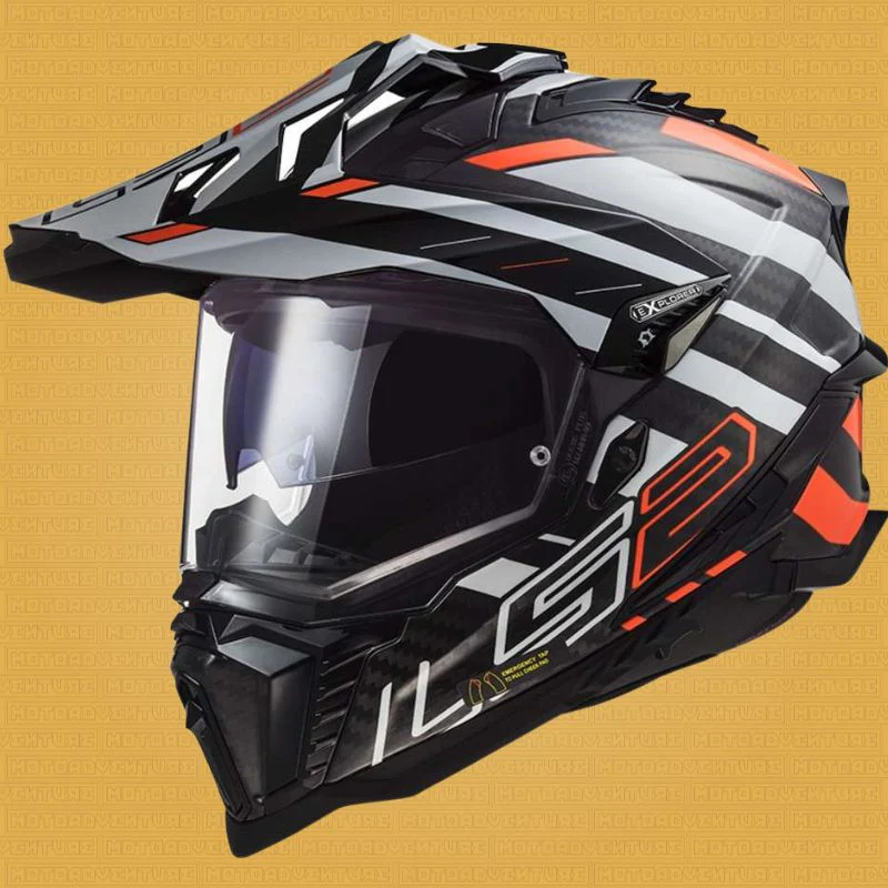 Casco Adventure LS2 MX701 C EXPLORER Carbonio 2206 Edge nero arancio - immagine 2