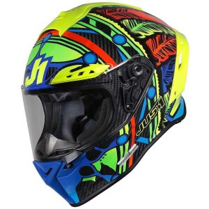 Casco Moto Integrale In Carbonio Just1 J-GPR TRIBE Blu Giallo Fluo Carbon