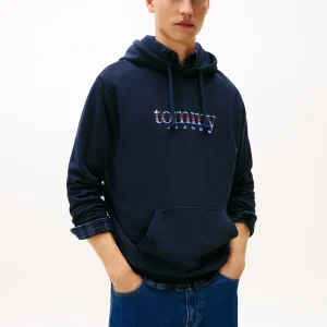 FELPA BLU TOMMY JEANS CON CAPPUCCIO E LOGO DA UOMO