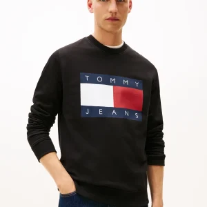 FELPA NERA TOMMY JEANS CON CAPPUCCIO E MAXI LOGO DA UOMO