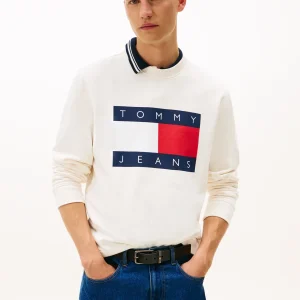 FELPA BIANCA TOMMY JEANS CON CAPPUCCIO E MAXI LOGO DA UOMO