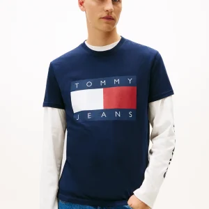 T-SHIRT BLU TOMMY JEANS CON STEMMA BANDIERA DA UOMO
