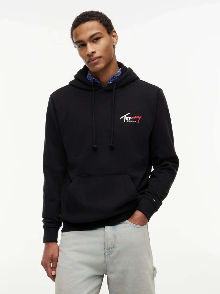 FELPA NERA TOMMY JEANS CON CAPPUCCIO DA UOMO