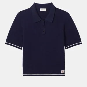 POLO BLU CALVIN KLEIN JEANS IN MAGLIA INTRECCIATA DA DONNA