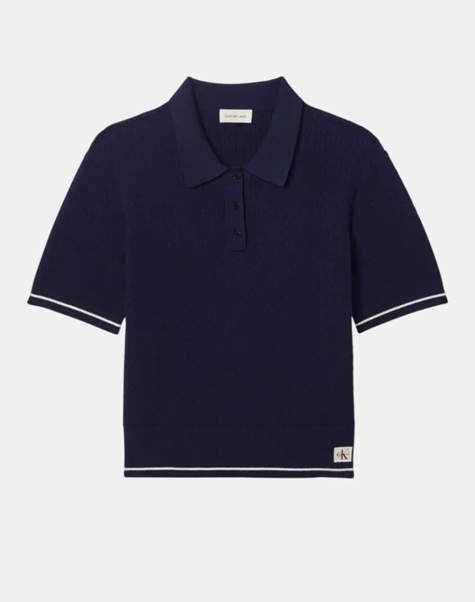 POLO BLU CALVIN KLEIN JEANS IN MAGLIA INTRECCIATA DA DONNA - immagine 2