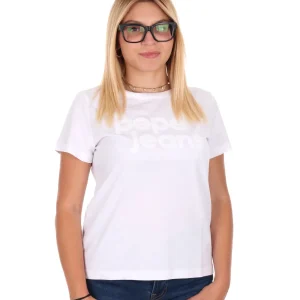 T-SHIRT LOGO PAILLETTES PEPE JEANS DA DONNA BIANCO