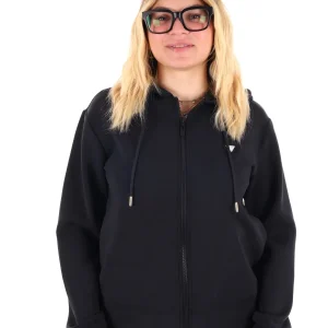 FELPA OLYMPE FULL ZIP E CAPPUCCIO GUESS DA DONNA NERO